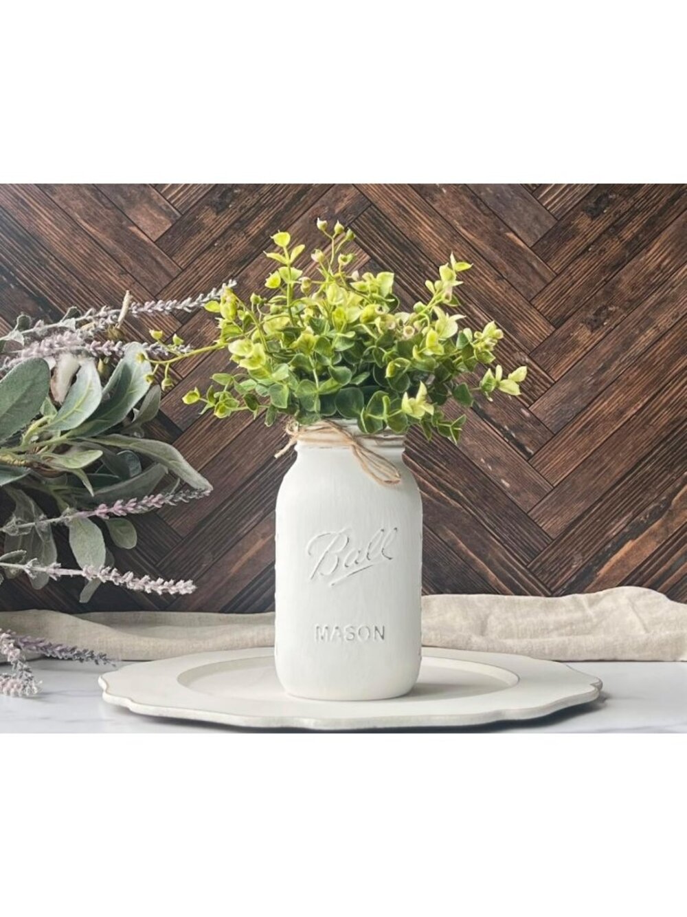Rustic Farmhouse Mason Jar Centerpiece with Flowers | 10" Dining Table Decor - Picture 5 of 8